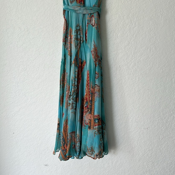 Teal, gold patterned belted silk cocktail dress.   Jones of NY. Never worn 💙🤎 - Picture 8 of 9